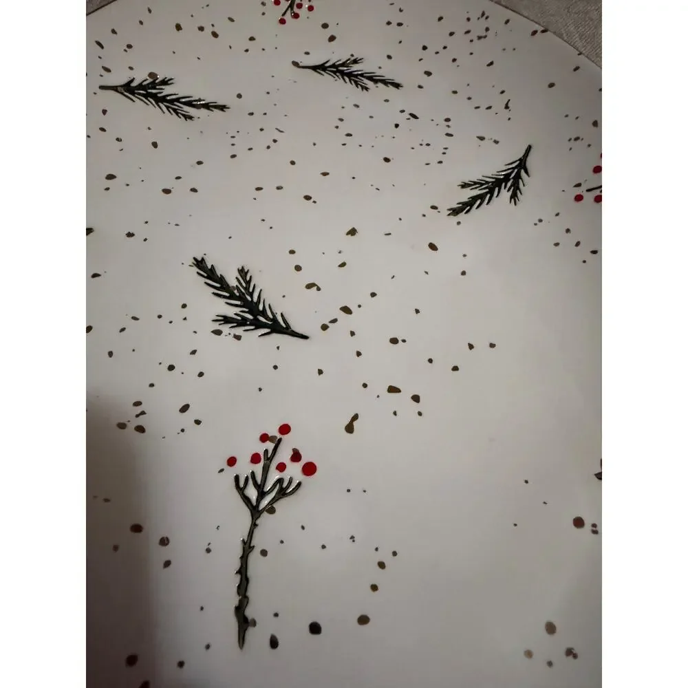 ❄️ Potter's Studio Oval Ceramic Platter PINE BRANCH BOUGH AND HOLLY BERRY 12”